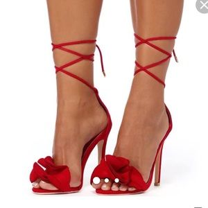 Red Ruffle Strappy Heel Sandals